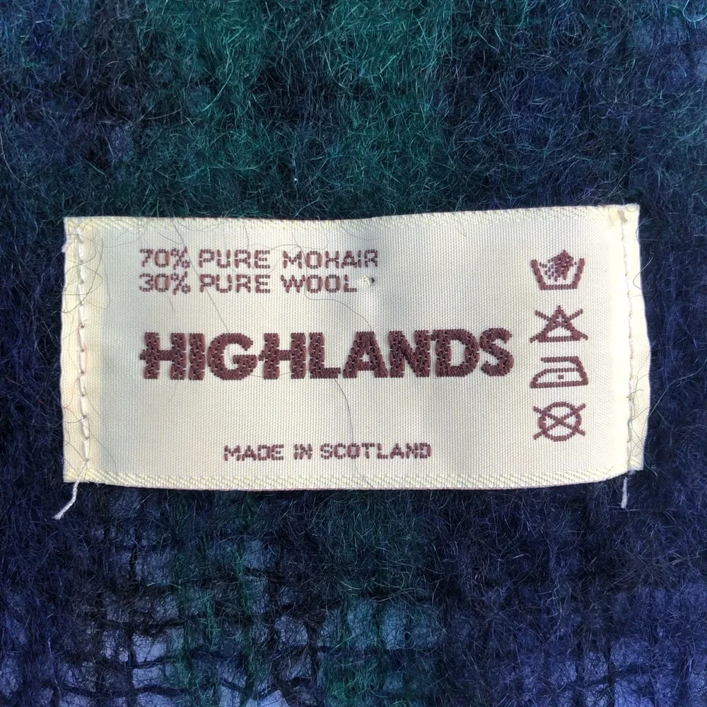 Vintage Black Watch Blackwatch Tartan Plaid Mohair Wool Scarf Highlands Scotland